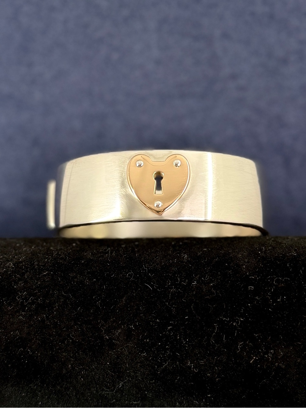 TIFFANY & CO. Sterling Silver 18K Yellow Gold Keyhole Hinge Bangle Bracelet COA